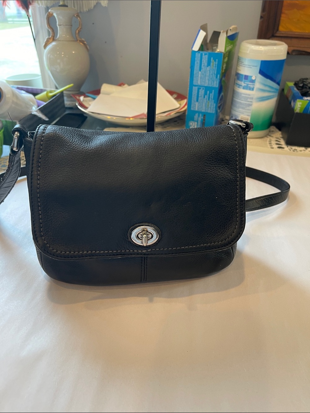 Coach 1357-F23663 Park Taylor Crossbody Pebbled Leather Black  Strap Bag Purse